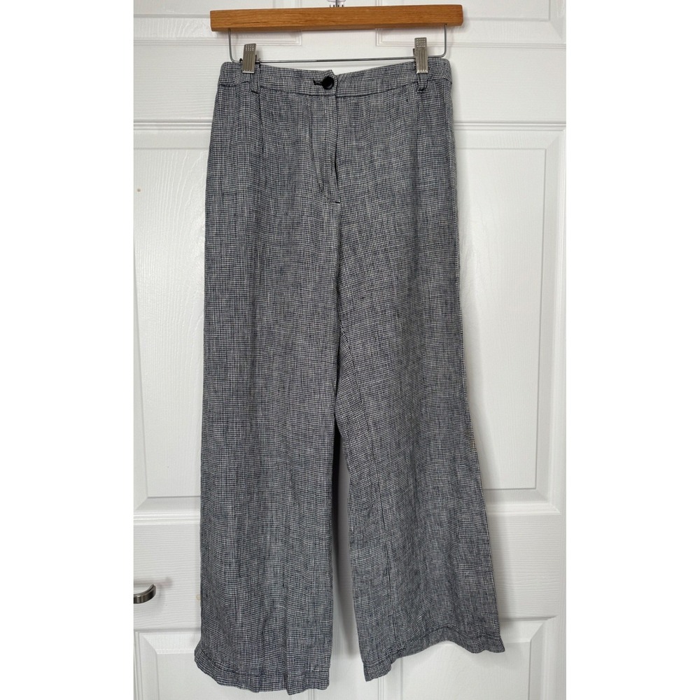 Reformation 100% Linen Wide Leg Pants Houndstooth Black White Size 0